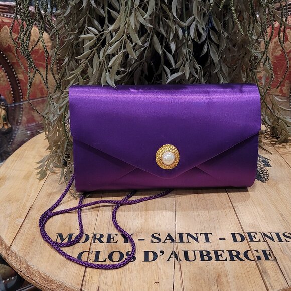 Vintage Partners Mervyns Purple Satin Clutch Crossbody Purse - Picture 1 of 6